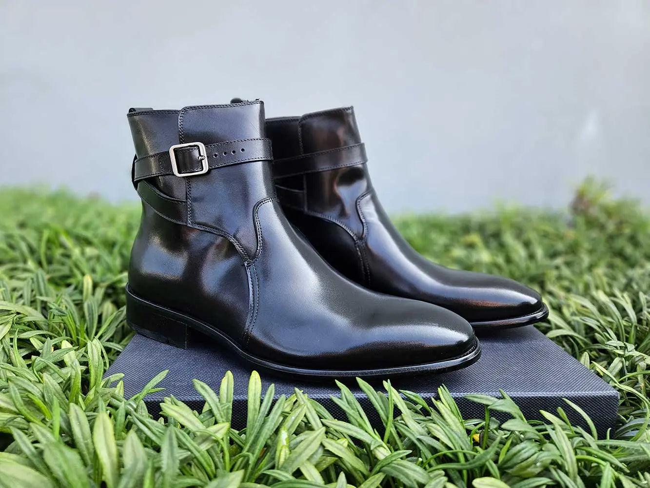 Buckle Leather Strap Boots - 7.5