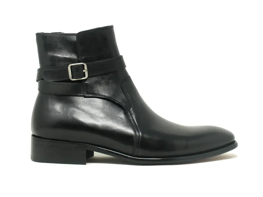 Buckle Leather Strap Boots - 7.5