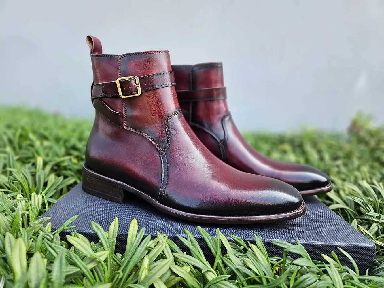 Buckle Leather Strap Boots - 7.5