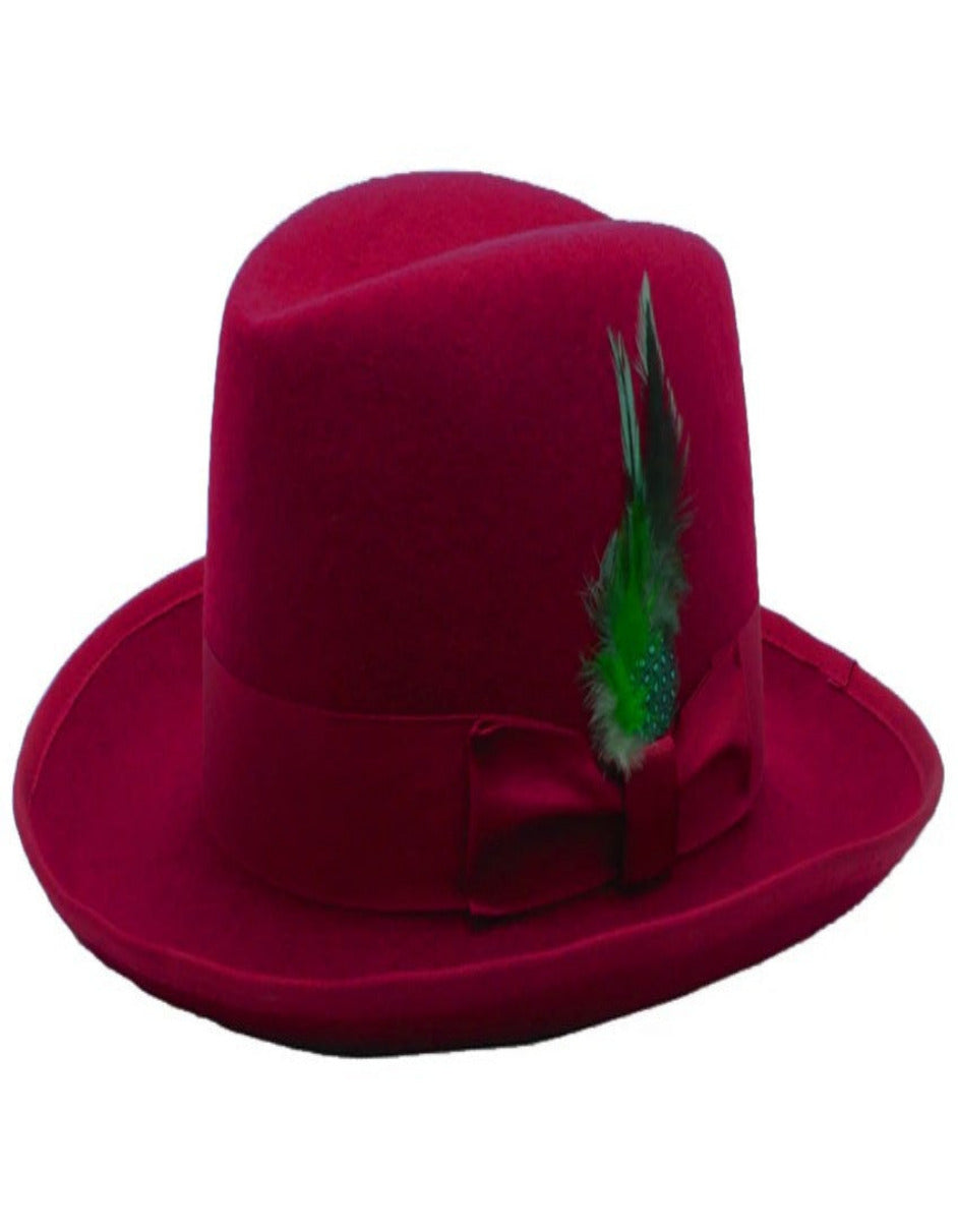 Burgundy Dress Hat 1920s Fedora Style - Mens Classic Gangster Godfather Wool Dress Hat in Burgundy - S