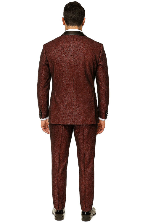 Mens Burgundy Shiny Stripe Tuxedo Jacket Slim Fit Satin Lapel Dinner Blazer for Formal Events