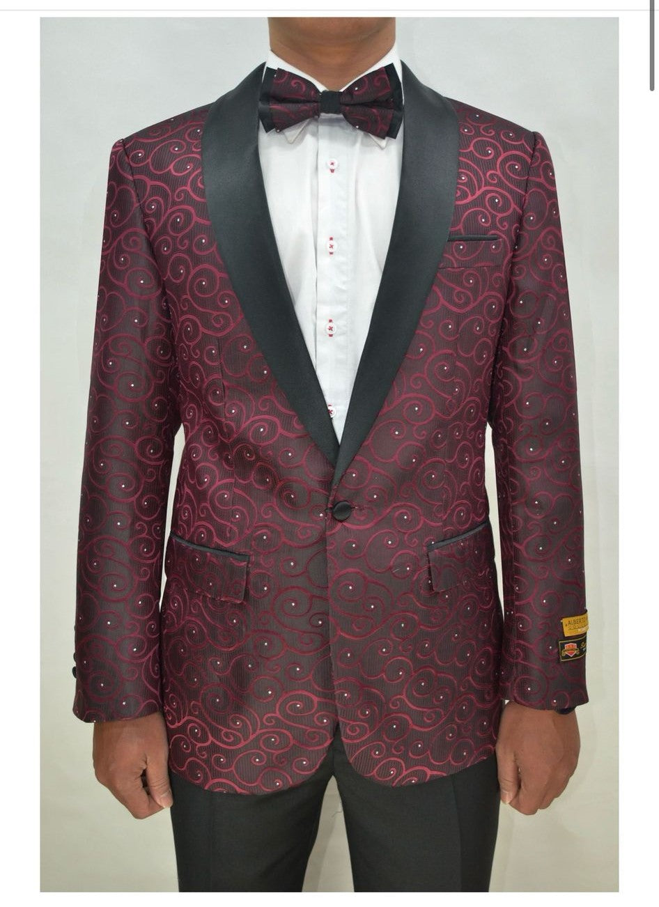Paisley-300 Burgundy and Black Tuxedo Blazer with Bow Tie - 36 Short