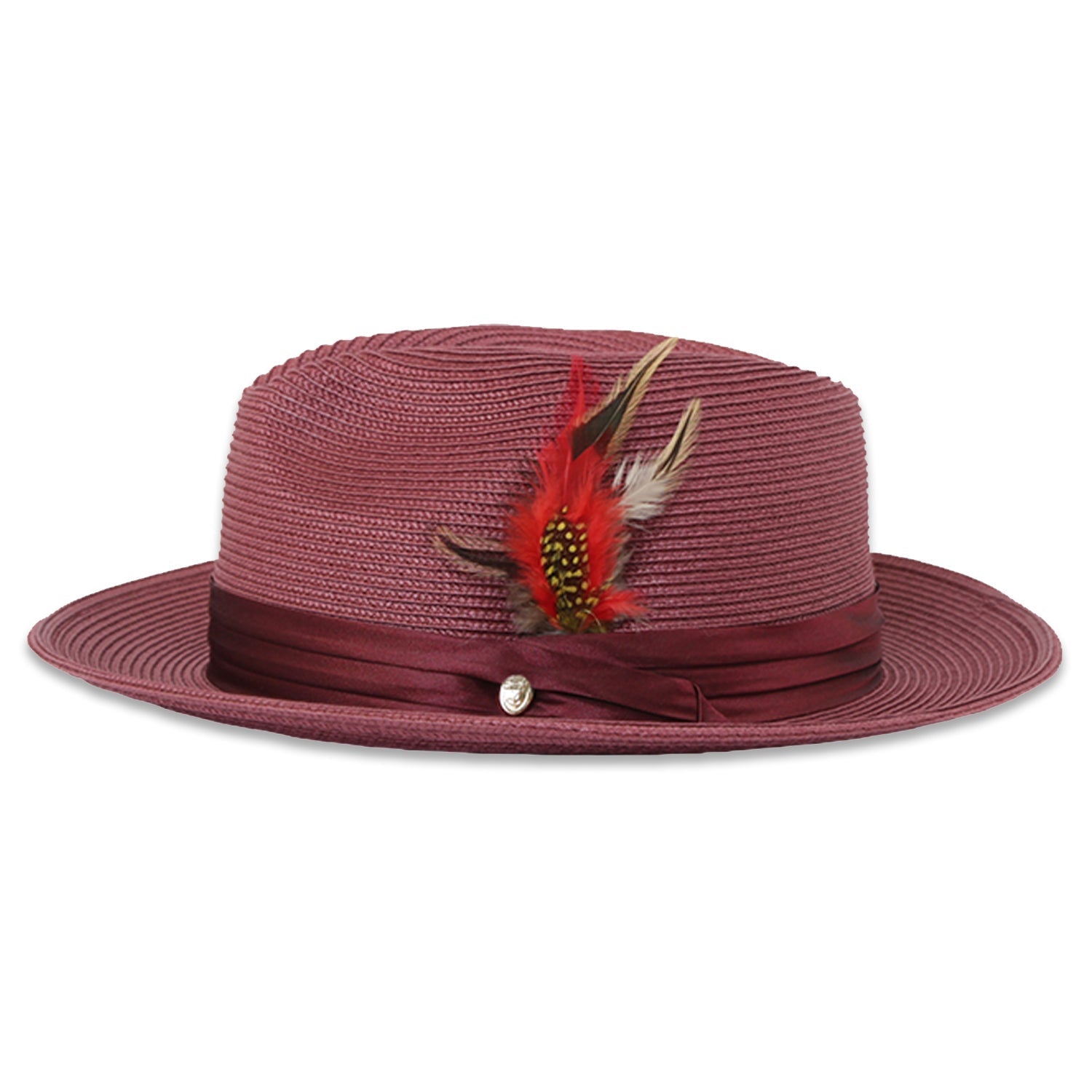 Tapa Crushable Straw Hat Fedora in Burgundy - Small