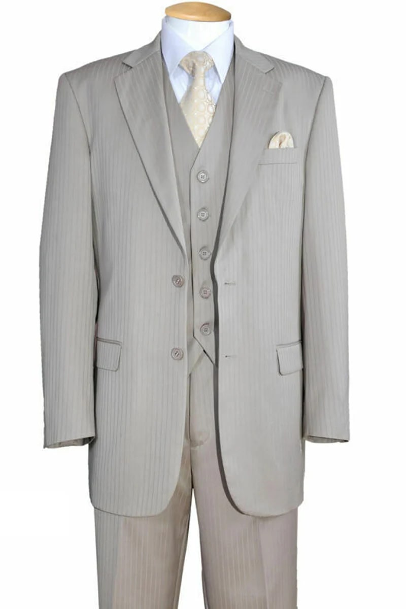 Mens Classic 2 Button Vested Ton on Ton Suit in Tan - 38 Short Jacket+32 Waist Adjustable 28to34)(Height: 5 4 to5 7 )(Neck  15-16.5)S-M)