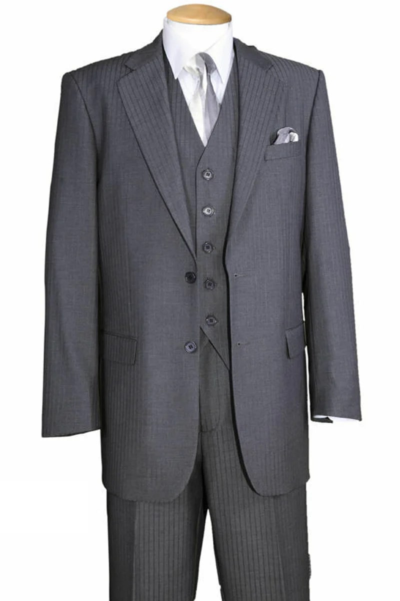 Mens Classic 2 Button Vested Ton on Ton Suit in Grey - 38 Short Jacket+32 Waist Adjustable 28to34)(Height: 5 4 to5 7 )(Neck  15-16.5)S-M)