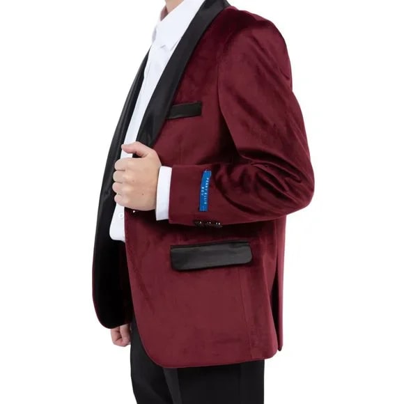 Perry Ellis Boys Velvet Jacket, Burgundy