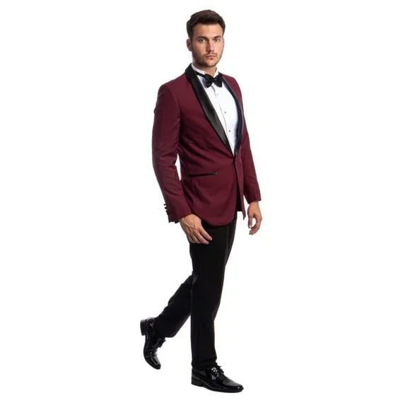Mens Burgundy Tuxedo 2-PC Slim Fit, By Azzuro - 38 Short Jacket+32 Waist Adjustable 28to34)(Height: 5 4 to5 7 )(Neck  15-16.5)S-M)