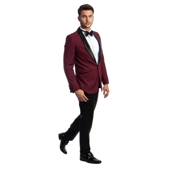 Mens Burgundy Tuxedo 2-PC Slim Fit, By Azzuro