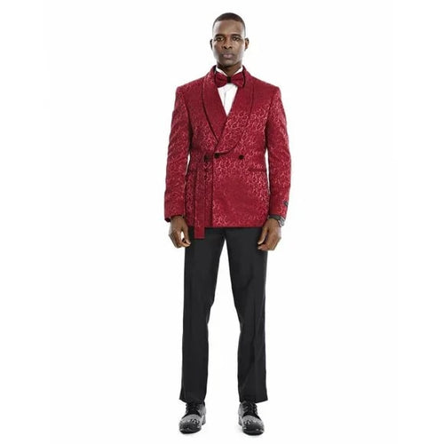Knot Side Textured Paisley 2pc Tuxedo, Burgundy
