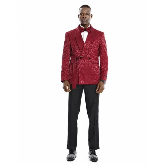 Knot Side Textured Paisley 2pc Tuxedo, Burgundy