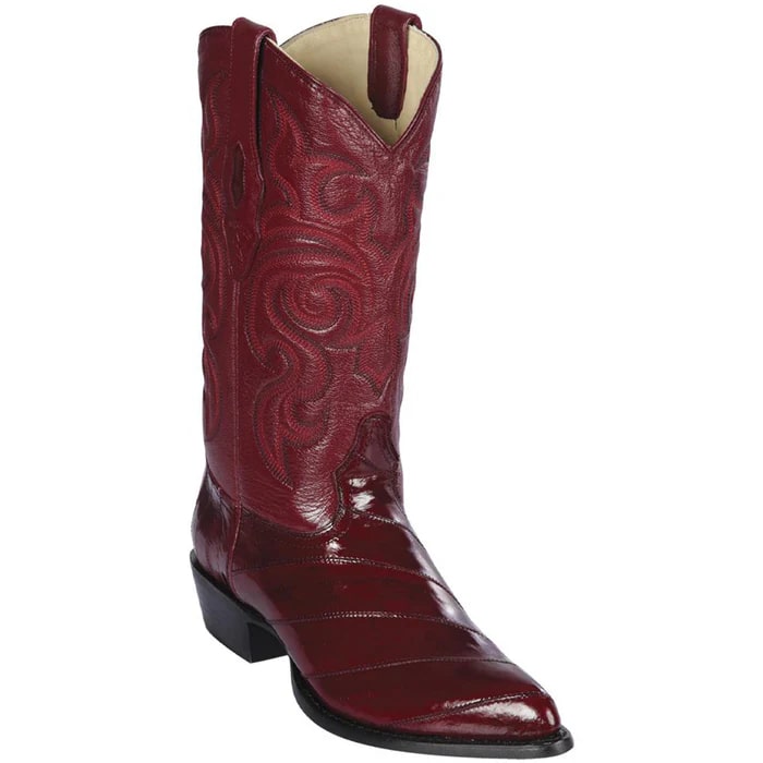J Toe Cowboy Boots - J Toe Western Boots - Los Altos Boots - Mens Dress Cowboy Boot - Low Priced Burgundy Eel Cowboy Boots J-Toe- in  Burgundy - 6