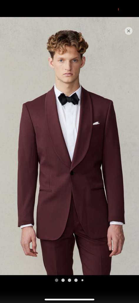 Men's Burgundy and Burgundy Shawl Lapel Tuxedo Suit | Classic Formal Wedding Prom Dinner Jacket Set - 34 Short or Extra Small