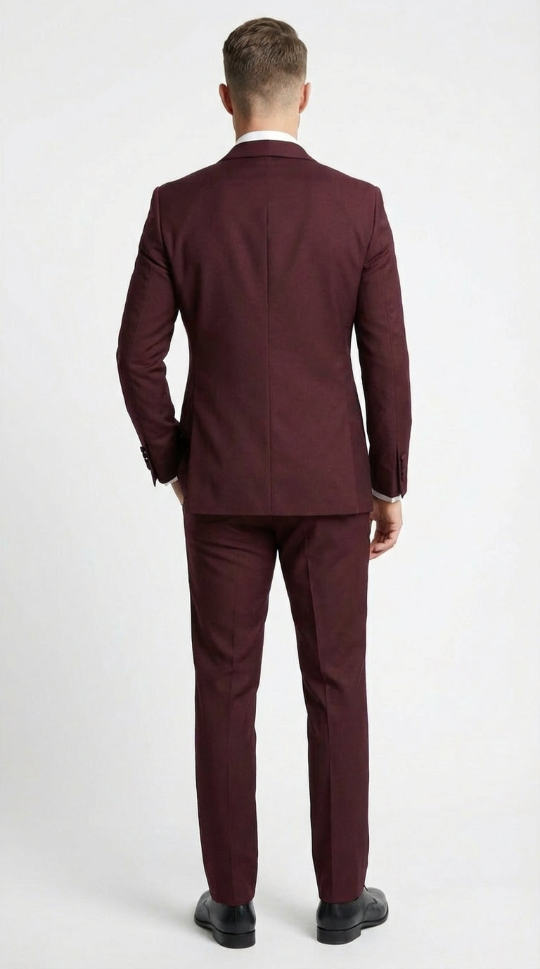 Men's Burgundy and Burgundy Shawl Lapel Tuxedo Suit | Classic Formal Wedding Prom Dinner Jacket Set - 34 Short or Extra Small