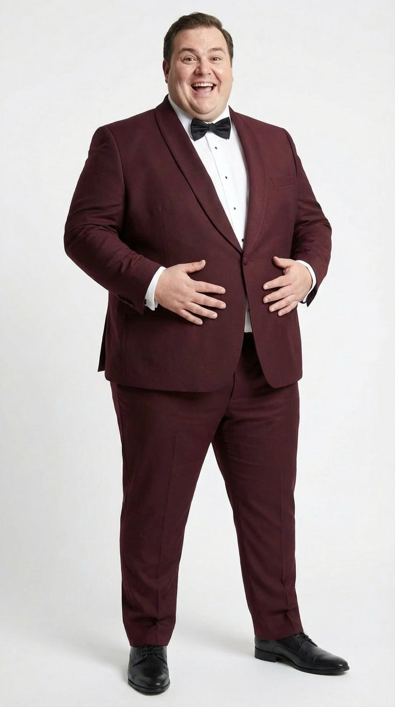 Men's Burgundy and Burgundy Shawl Lapel Tuxedo Suit | Classic Formal Wedding Prom Dinner Jacket Set - 34 Short or Extra Small