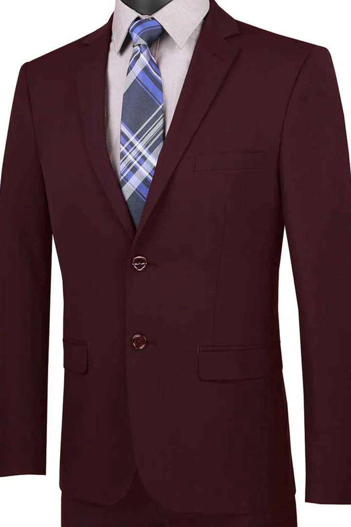 Cheap Priced Suit - Mens Ultra Slim Fit Stretch Burgundy Suit - 38 Short Jacket+32 Waist Adjustable 28to34)(Height: 5 4 to5 7 )(Neck  15-16.5)S-M)