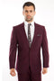 Cheap Priced Suit  - Men's Slim Fit One Button Peak Lapel Burgundy Suit