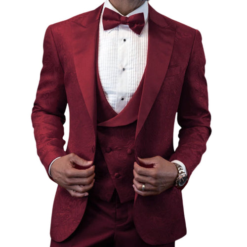 Men's Burgundy Peak Lapel 3-Piece Tuxedo