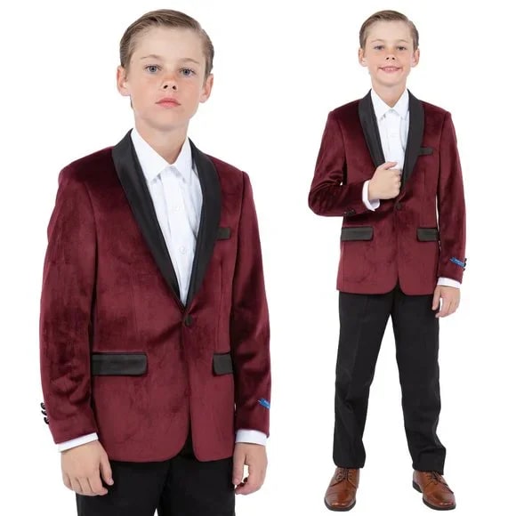 Perry Ellis Boys Velvet Jacket, Burgundy