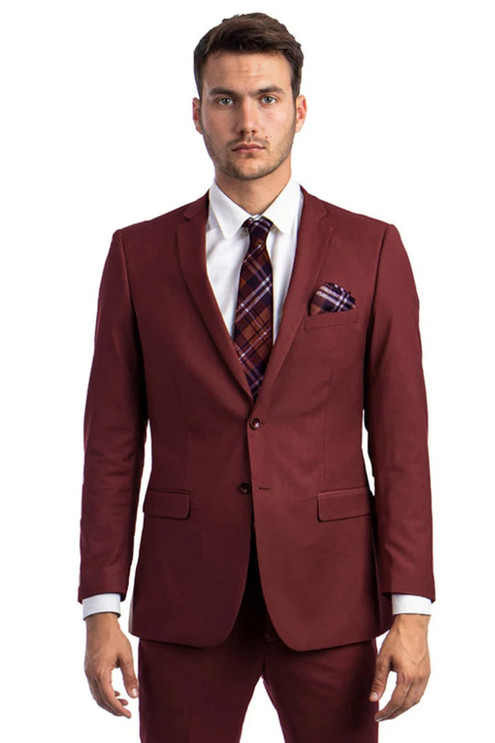 Cheap Priced Suit - Men's Basic 2 Button Slim Fit Wedding Burgundy Suit