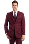 Cheap Priced Suit  - Men's Two Button Basic Hybrid Fit Vested Burgundy Suit