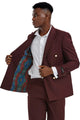 Cheap priced Suit- Men's Slim Fit Double Breasted Wedding Burgundy Suit With Gold Buttons