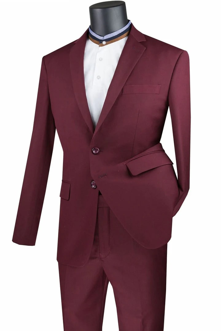 Cheap Suit - Mens Basic 2 Button Modern Fit Burgundy Suit