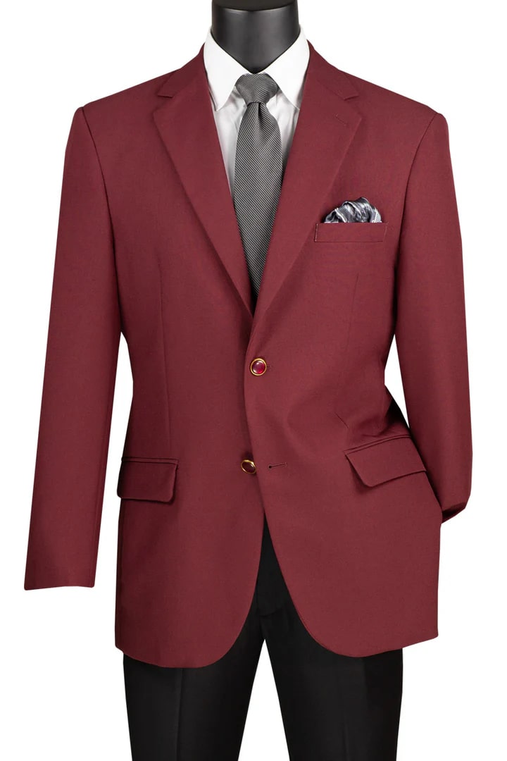 Mens Classic Fit Poplin club Sport Coat Burgundy Blazer - S