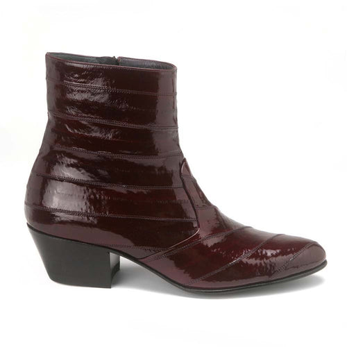 Los Altos Mens Burgundy Genuine Eel Skin Leather Ankle Boots