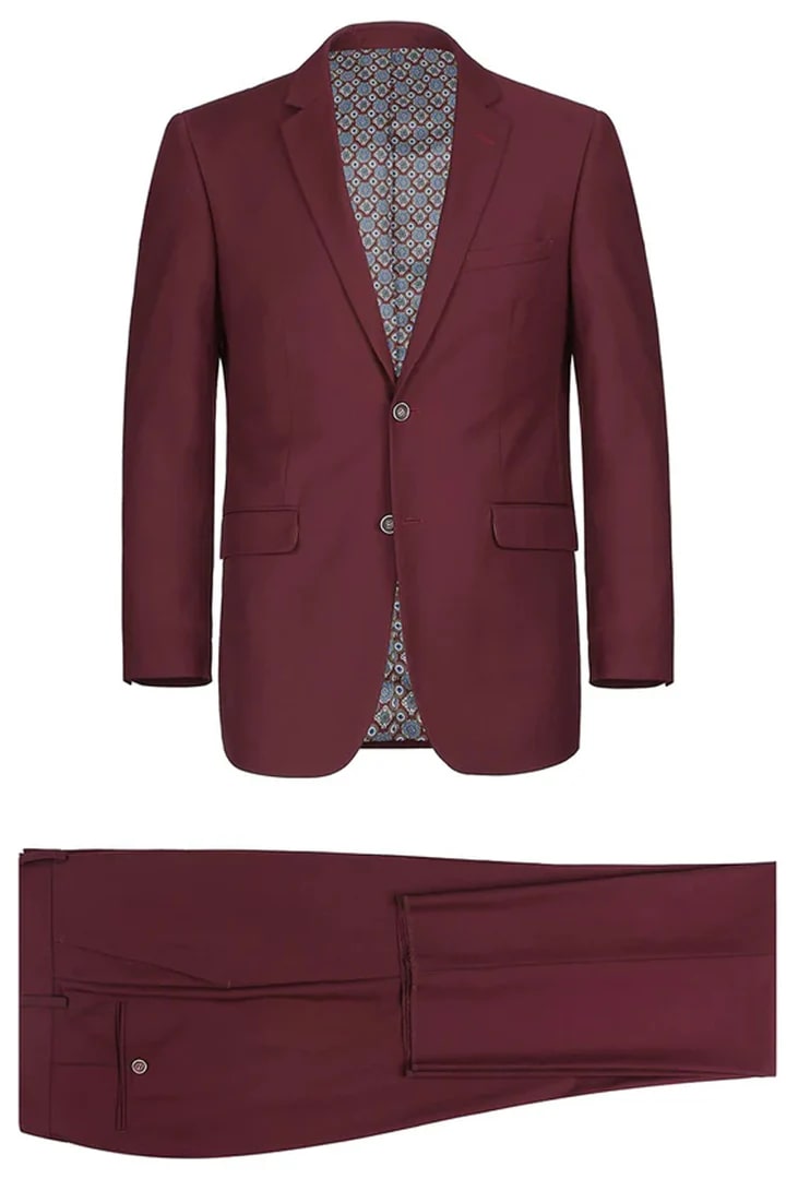 Cheap Priced Suit - Mens Basic Two Button Slim Fit Burgundy Suit With Optional Vest - 38 Short Jacket+32 Waist Adjustable 28to34)(Height: 5 4 to5 7 )(Neck  15-16.5)S-M)