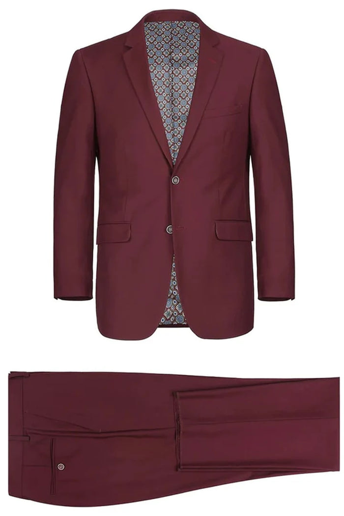 Cheap Priced Suit - Mens Basic Two Button Slim Fit Burgundy Suit With Optional Vest