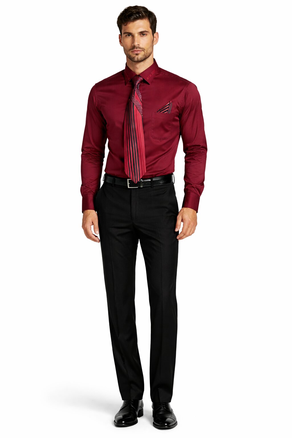 French Cuff + Tie + Handkerchief Men's Dress Shirt With Tie