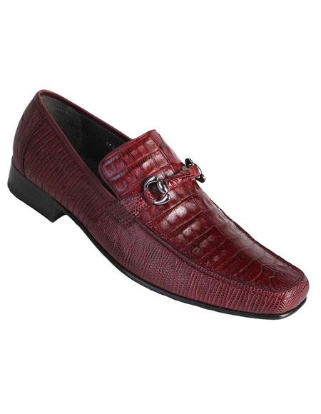 Men's Burgundy Genuine Caiman Belly And Lizard Slip On By Los Altos Boots - US 8.0 Standard/D/ Medium / Eu:41-42