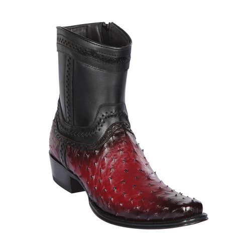 Los Altos Faded Burgundy Ostrich Low Shaft European Square Toe Mens Boot