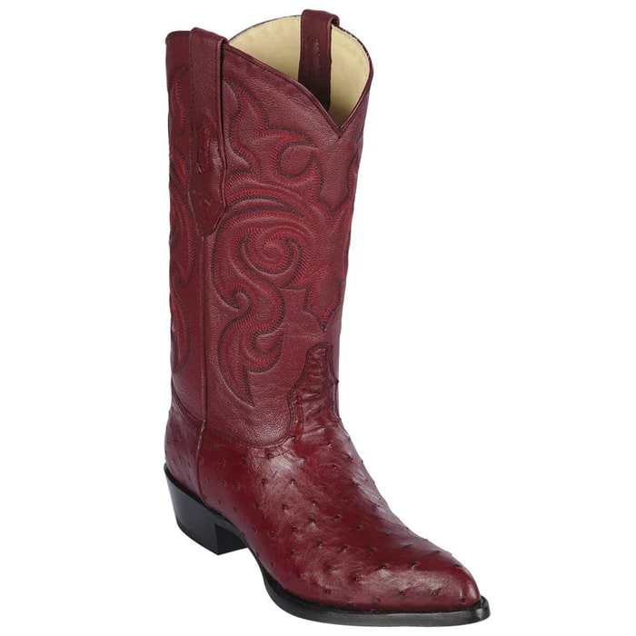 J Toe Cowboy Boots - J Toe Western Boots - Los Altos Boots - Mens Dress Cowboy Boot - Low Priced Burgundy Ostrich Cowboy Boots J-Toe- in Burgundy - 6