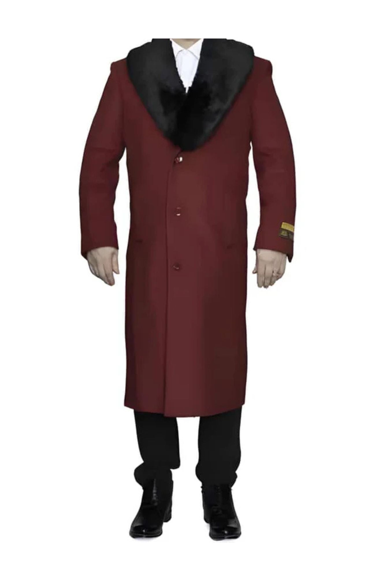 Removable Fur Collar Burgundy Overcoat Ankle length Wool Dress Top Coat - Coat Size 38