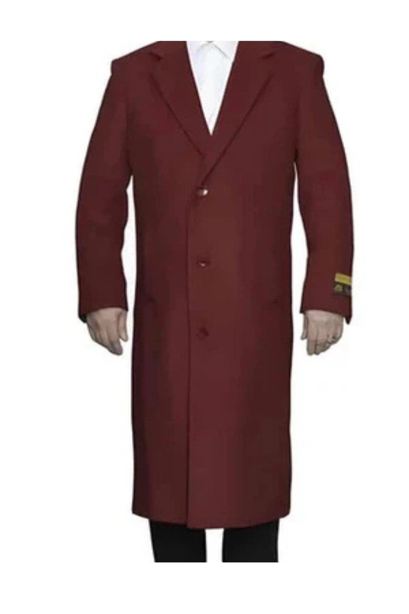 Mens Full Length Ankle length Top Coat / Wool Dress Burgundy Overcoat