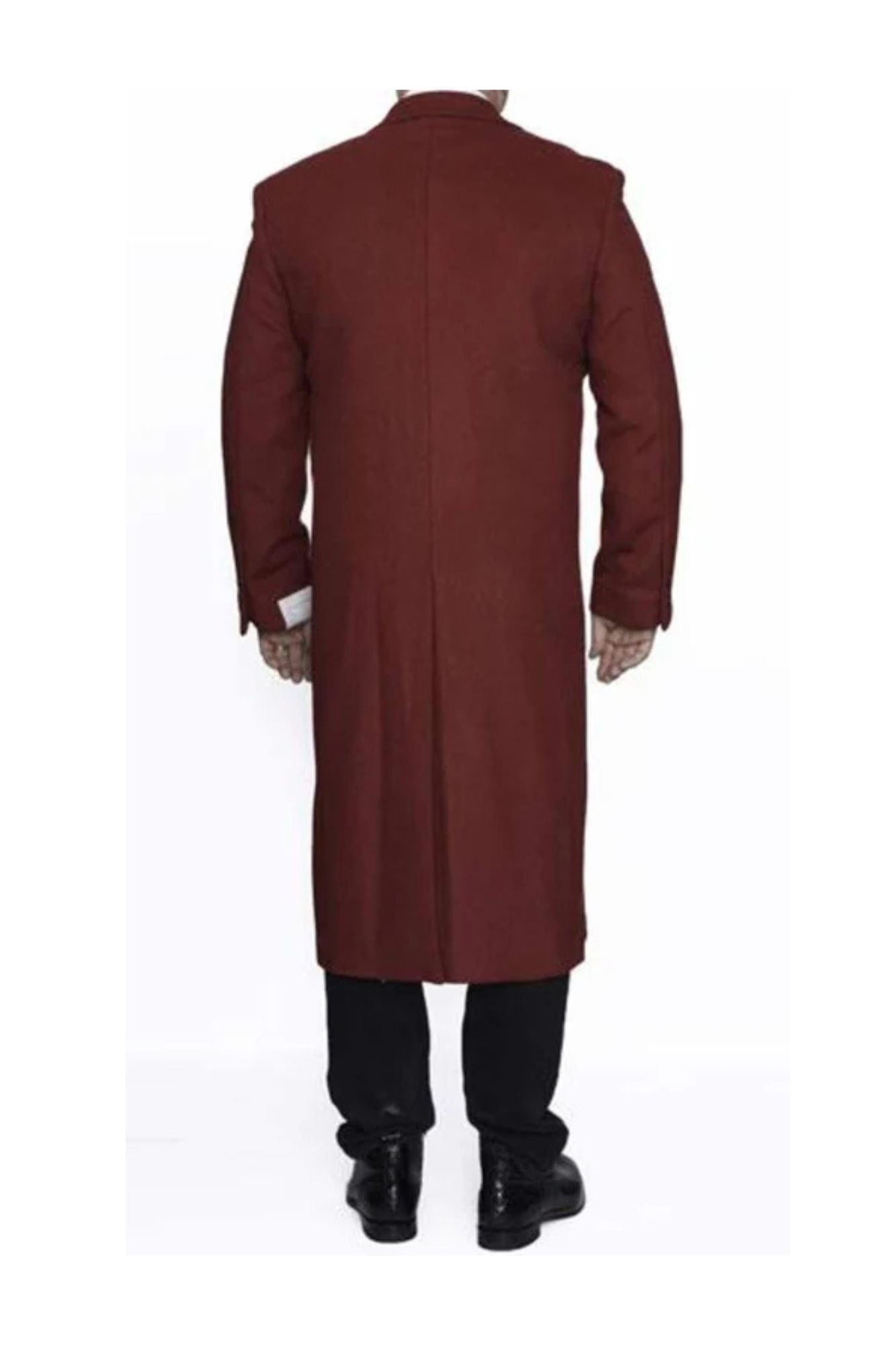 Mens Full Length Ankle length Top Coat / Wool Dress Burgundy Overcoat