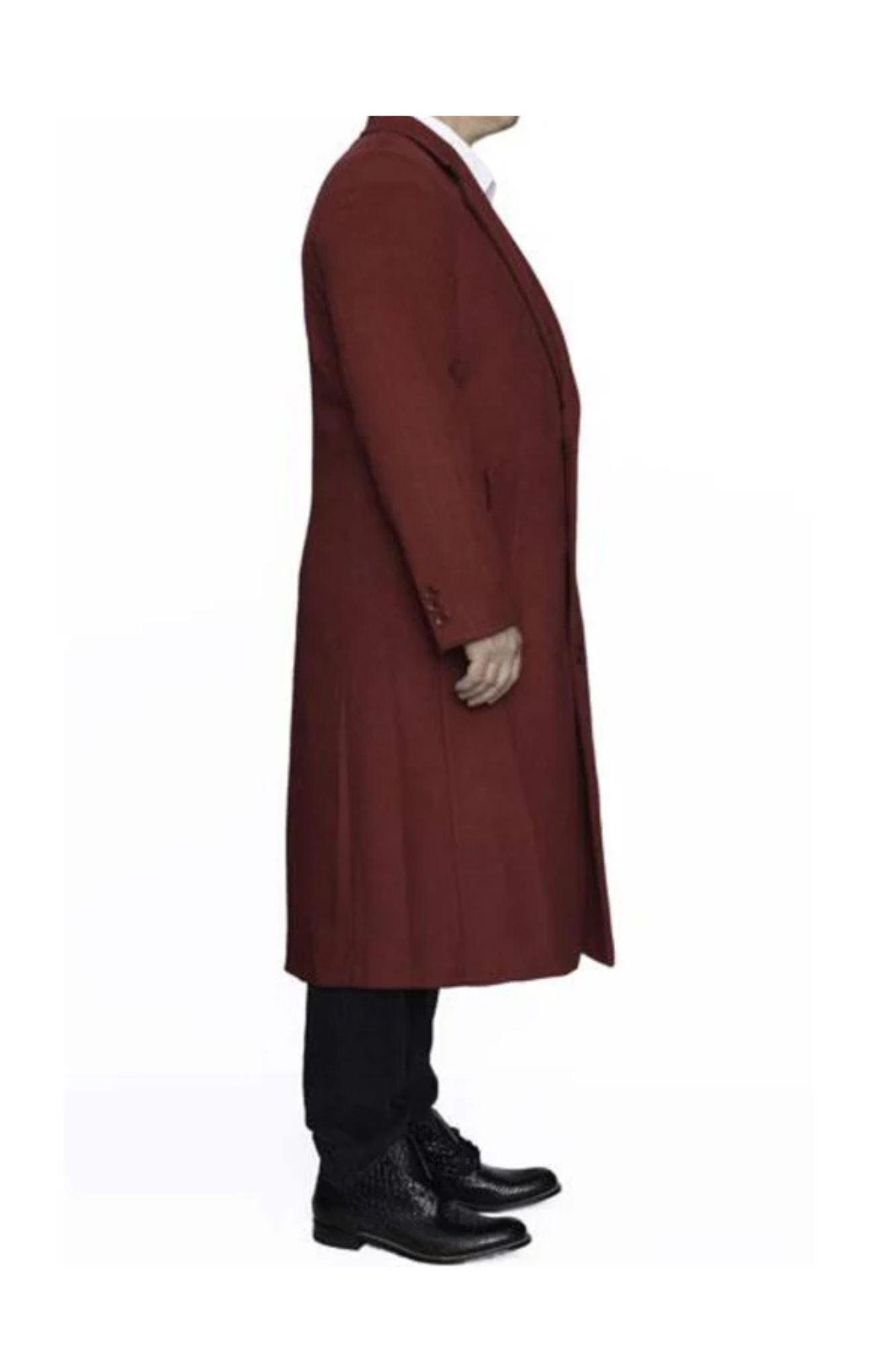 Mens Full Length Ankle length Top Coat / Wool Dress Burgundy Overcoat