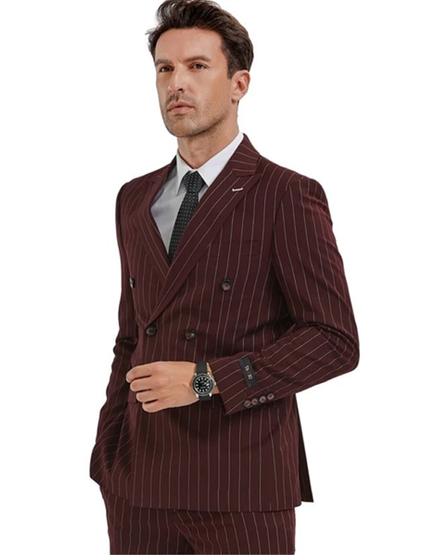 Burgundy Pinstripe Double-Breasted Suit - Distinguished Gentleman's Choice - Coat Size 38