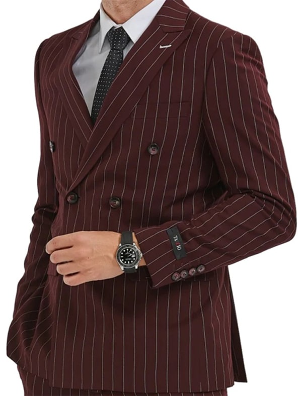 Burgundy Pinstripe Double-Breasted Suit - Distinguished Gentleman's Choice