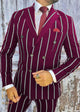Burgundy Pinstripe Suit - Mens 1920s Gangster Pinstripe Suit - Lapel Chalk Pinstripe Burugndy