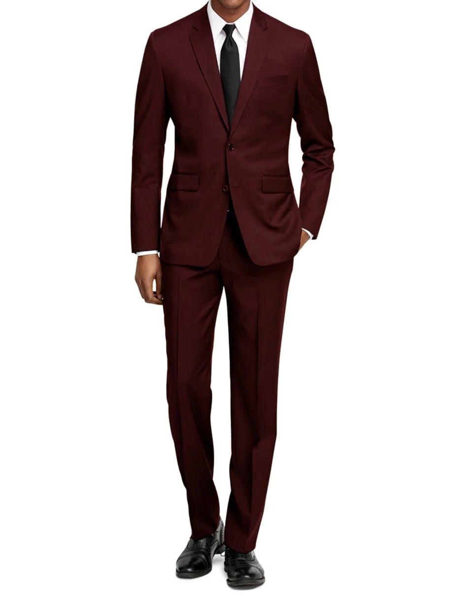 Manchester Tailored Suits - Slim Fit Burgundy Suit - Tapered Europian Cut Suit - 48 Short Fabric Rayon Fabric ($50 Will be After Check out for this size)