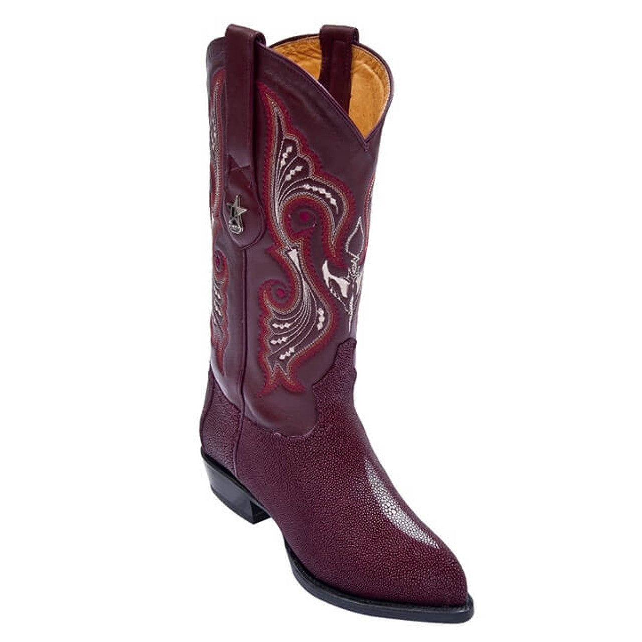 Los Altos Men's Single Stone Stingray Leather Burgundy J Toe Boots - 6
