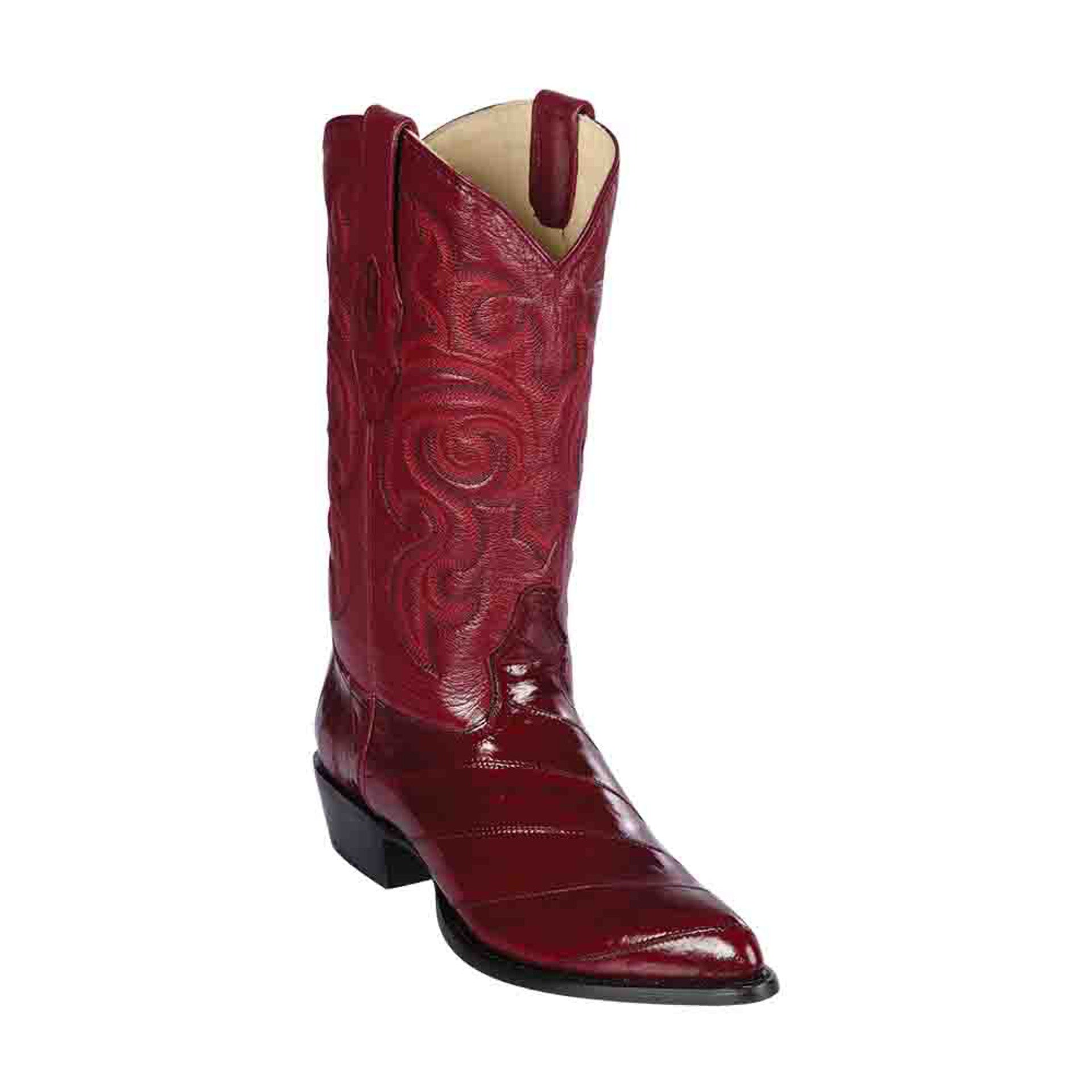 Los Altos Men's Burgundy Genuine Eel Skin J-Toe Boots-New Designer Collection - Burgundy