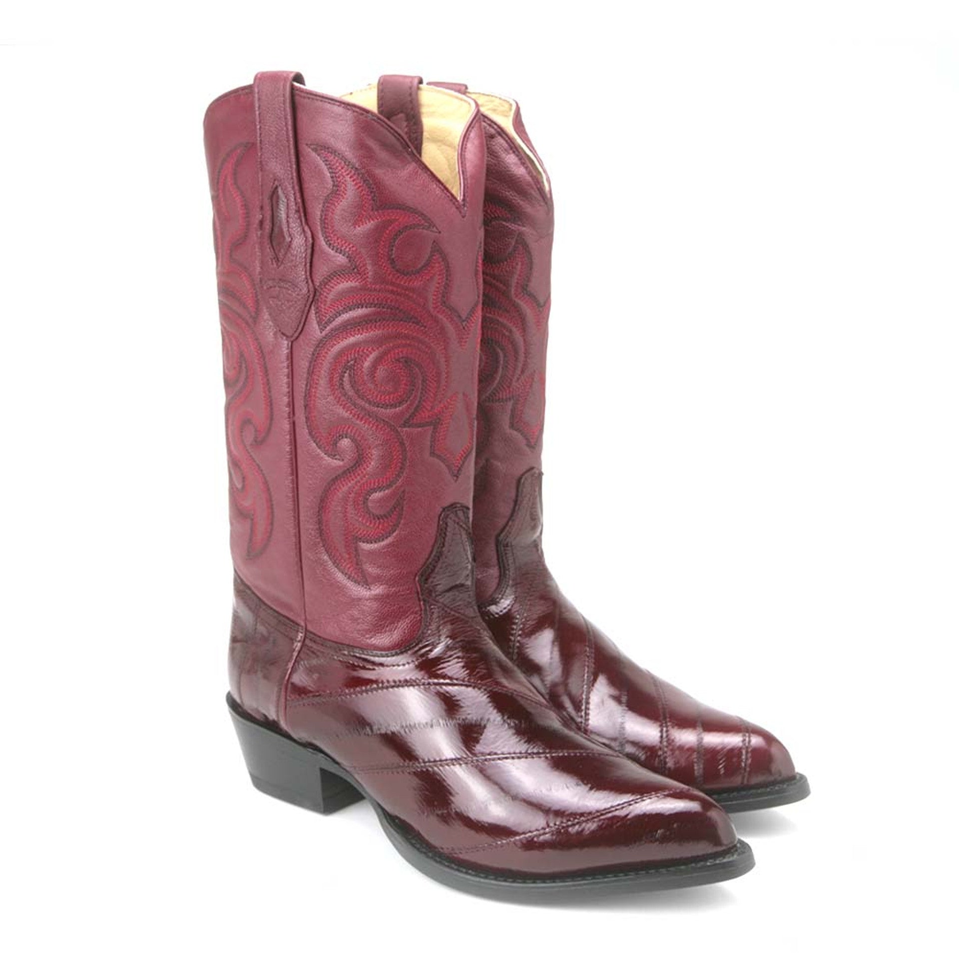 Los Altos Men's Burgundy Genuine Eel Skin J-Toe Boots-New Designer Collection - Burgundy