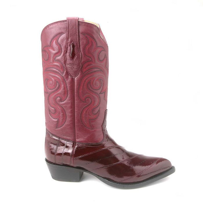 Los Altos Men's Burgundy Genuine Eel Skin J-Toe Boots-New Designer Collection