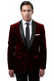Mens One Button Velvet Shawl Burgundy Collar Tuxedo Jacket
