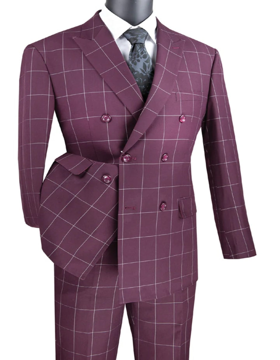 1920's Mens Vested Bold Gangster Vintage Plaid Suit With White Vest in Burgundy - 34 Short or Extra Small