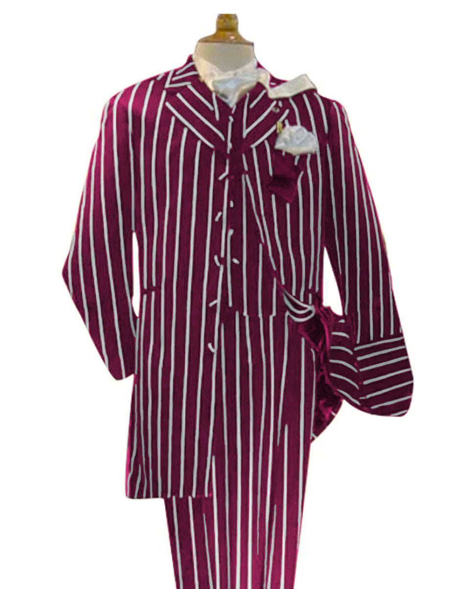 Burgundy and White Pinstripe Zoot Suit - Gangster 1920s Pinstripe Suit - Mens  Fashion Suit