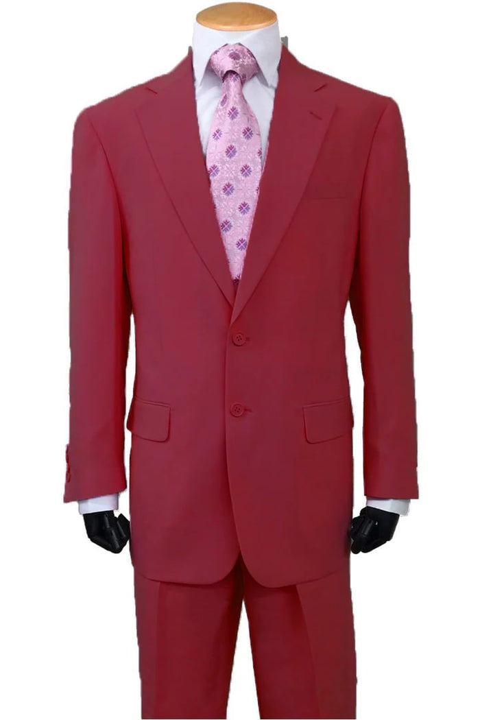 Cheap Priced Suit  - Mens 2 Button Classic Fit Basic Poplin Burgundy Suit